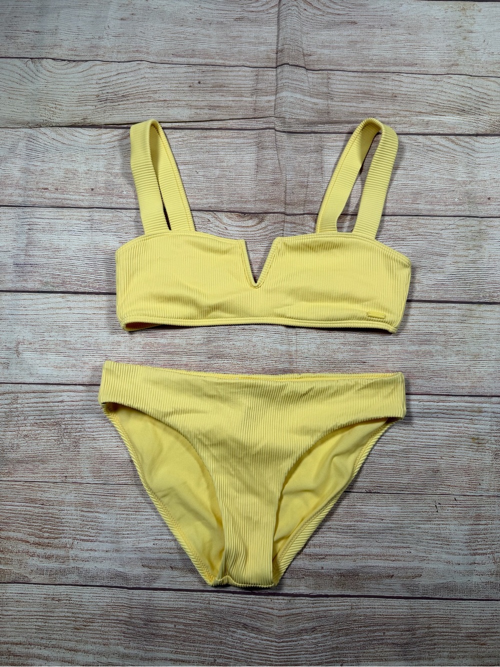 Roxy Yellow Ribbed V-Notch Bikini Set